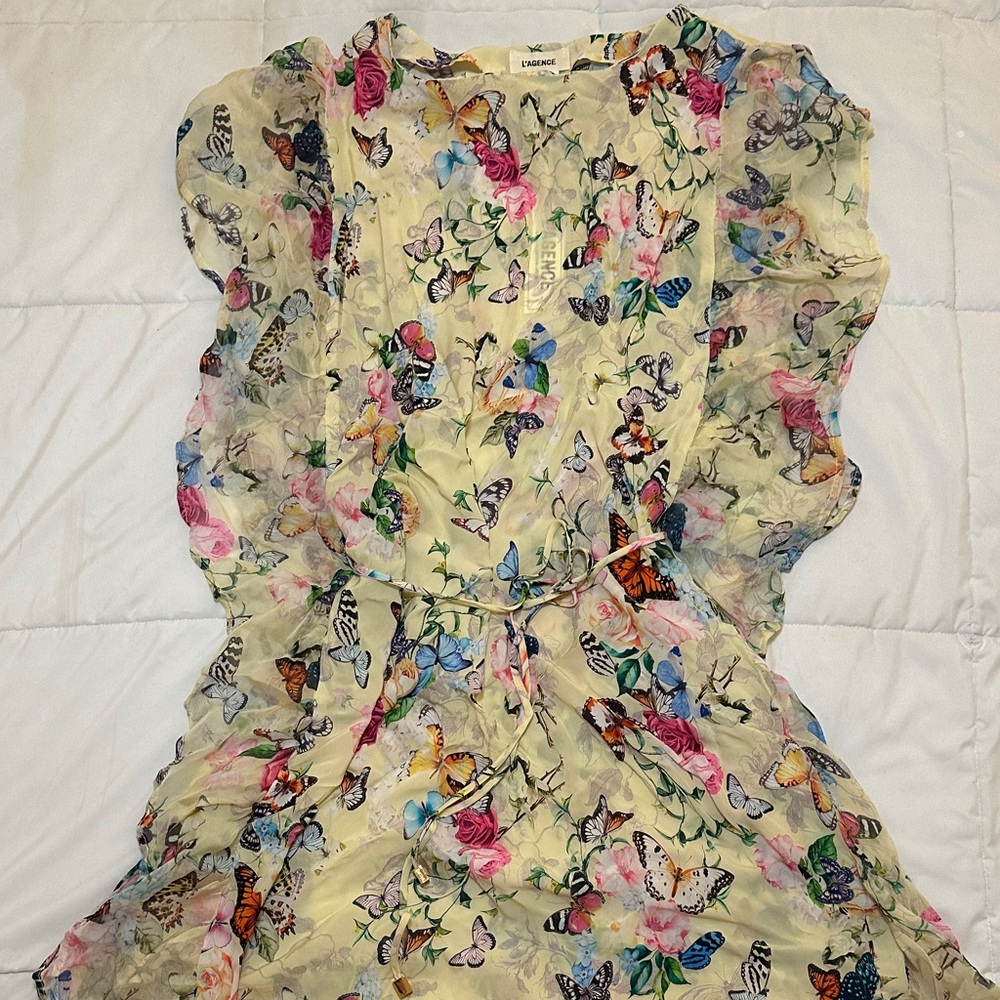 L'AGENCE Multicolor yellow Butterfly Print Swim Coverup Dress Tunic